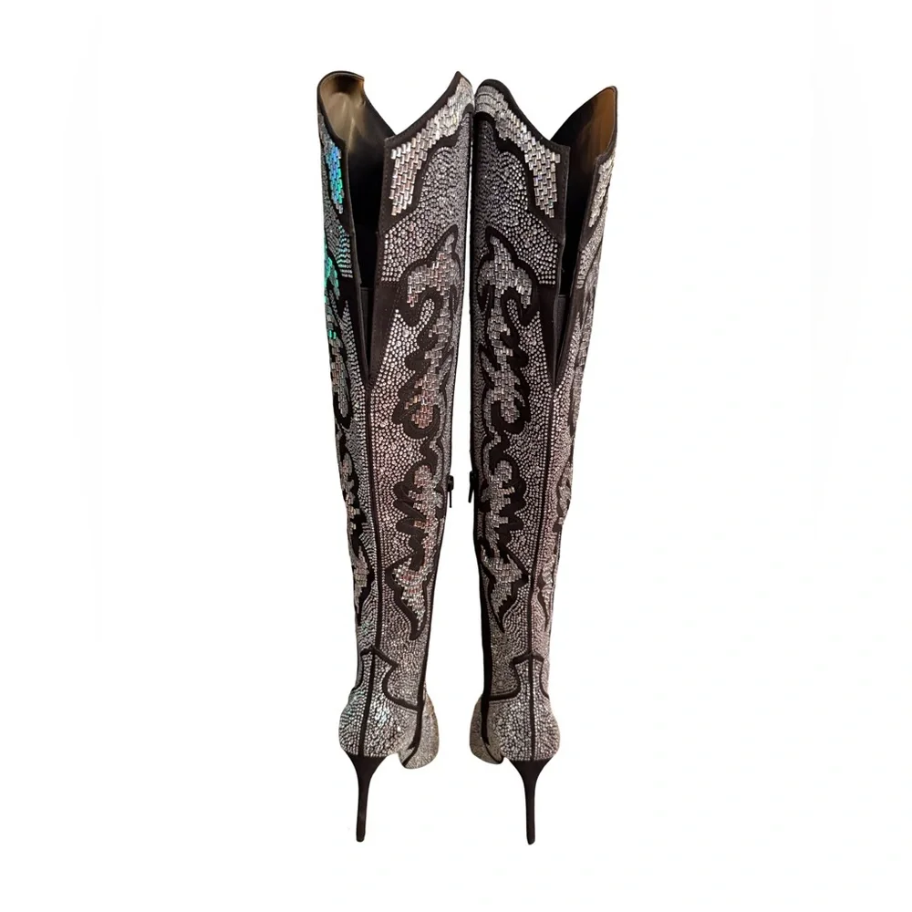 INC International Concepts NWT Sz 6.5 Black Rhinestone Embellished Boots (SH150) - Picture 8 of 15